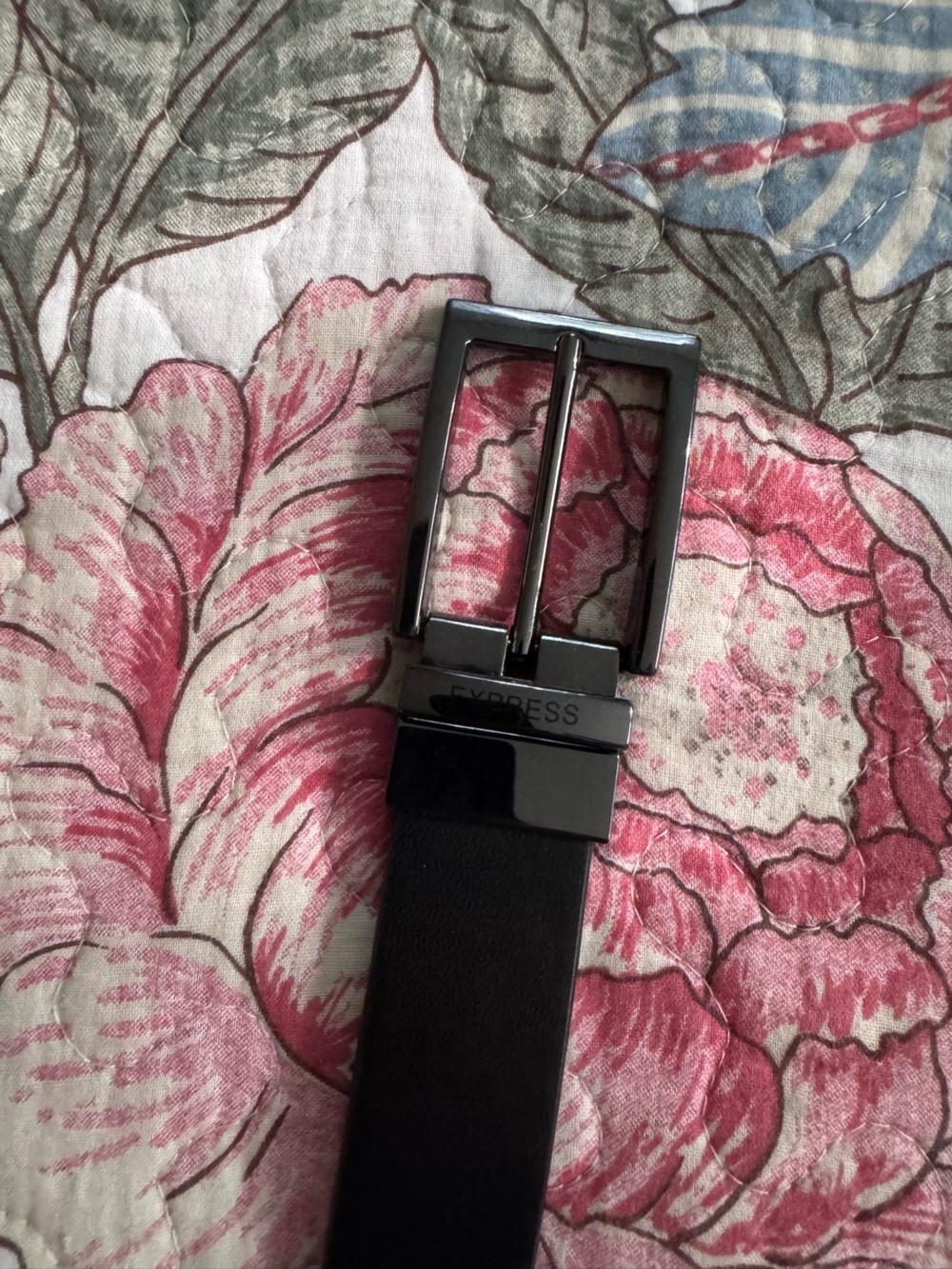 Express Brown Leather Belt with Gunmetal Buckle